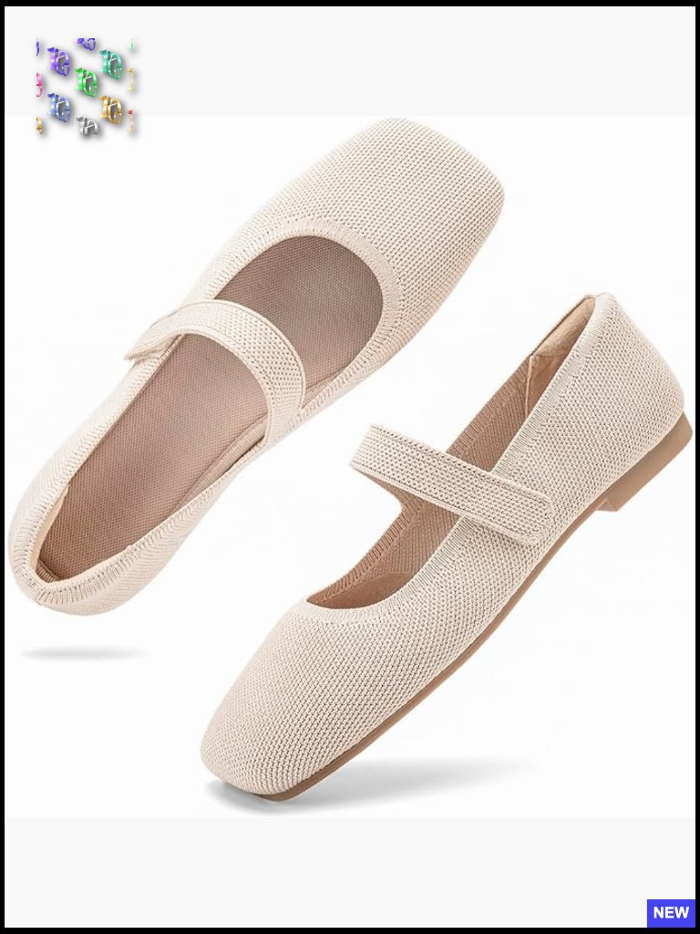 Breathable Knit Flats Slip On Ballet Shoes Wide Toe Box Comfort Office Casual